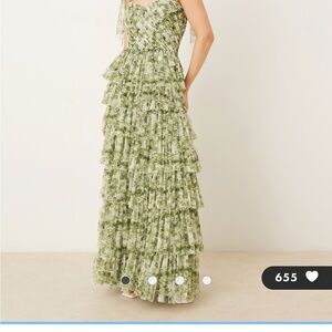 Tiered Green Floral Maxi Dress